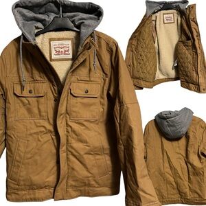 Levi's Men's Hooded Canvas Sherpa Lined Jacket NWT Trucker Field Utility Jacket